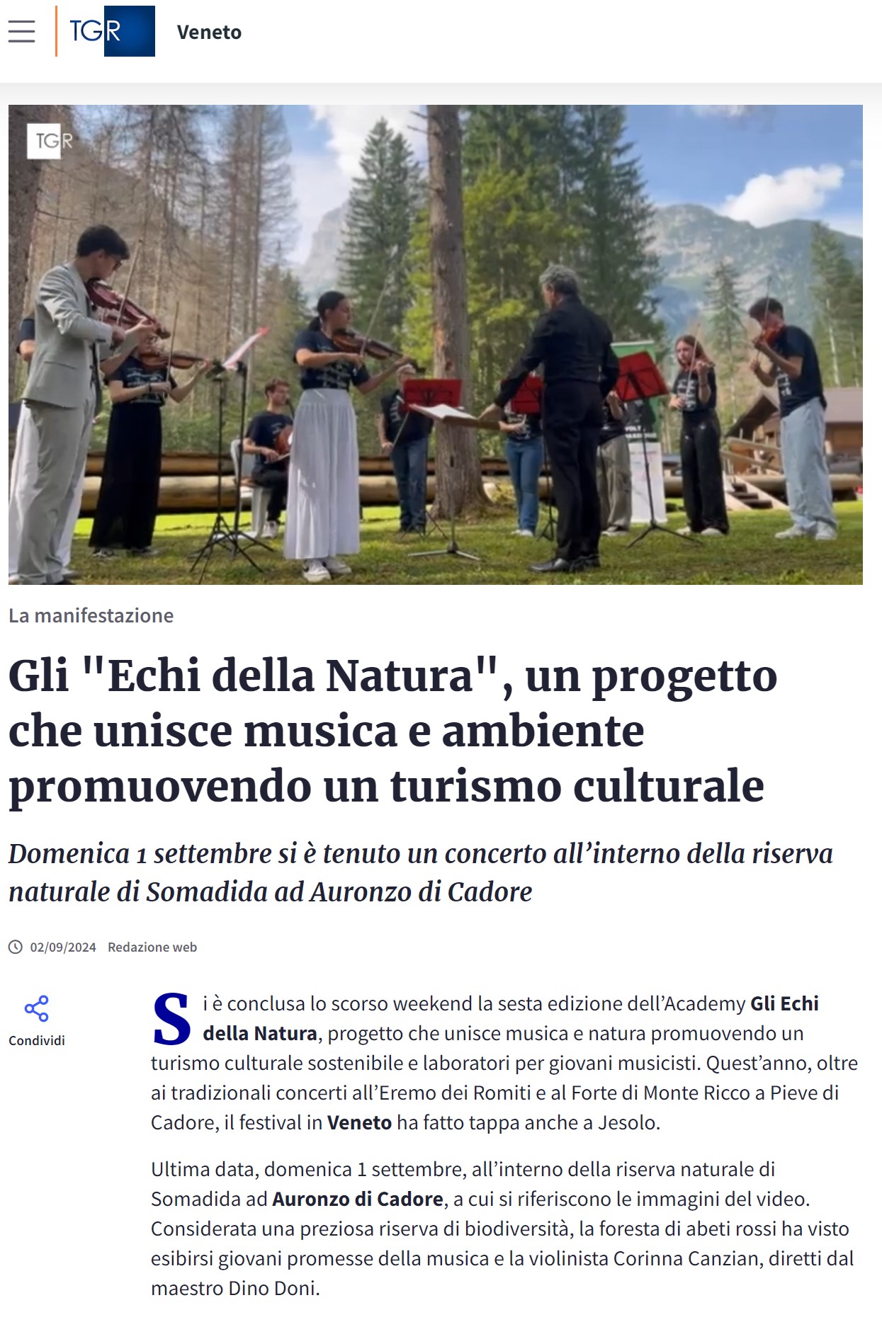 CONCERTO Resonance - 01 Settembre - Gli Echi Della Natura Academy - servizio TGR